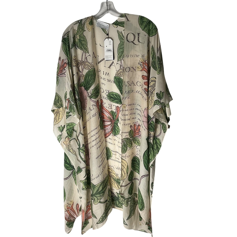 One Hundred Stars La Botanique Kimono Gown Ivory Floral French Script OS NEW